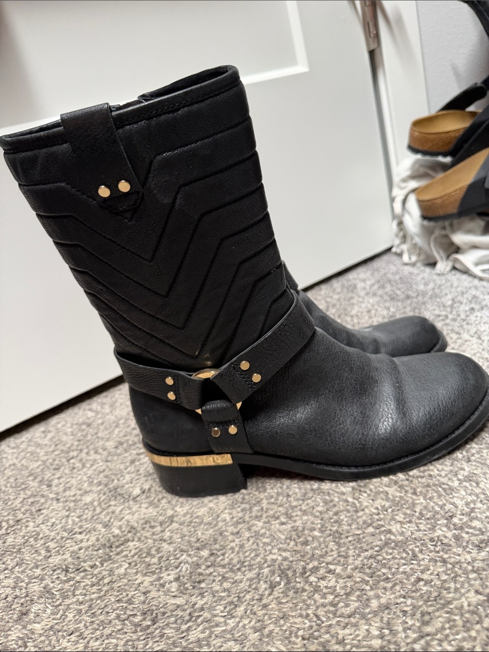 Black Women's Mid-Calf Harness Boots